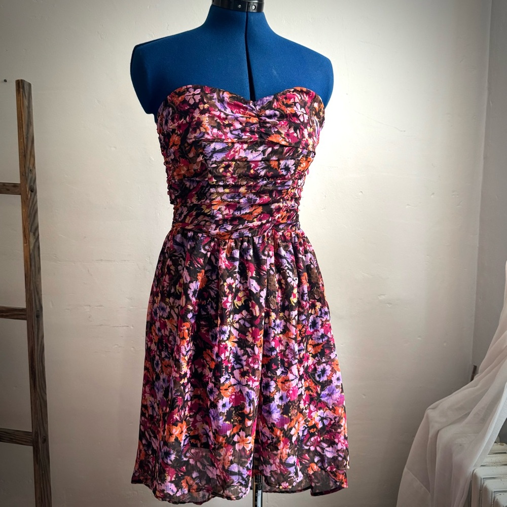 Angie Strapless Floral Chiffon High Low Dress